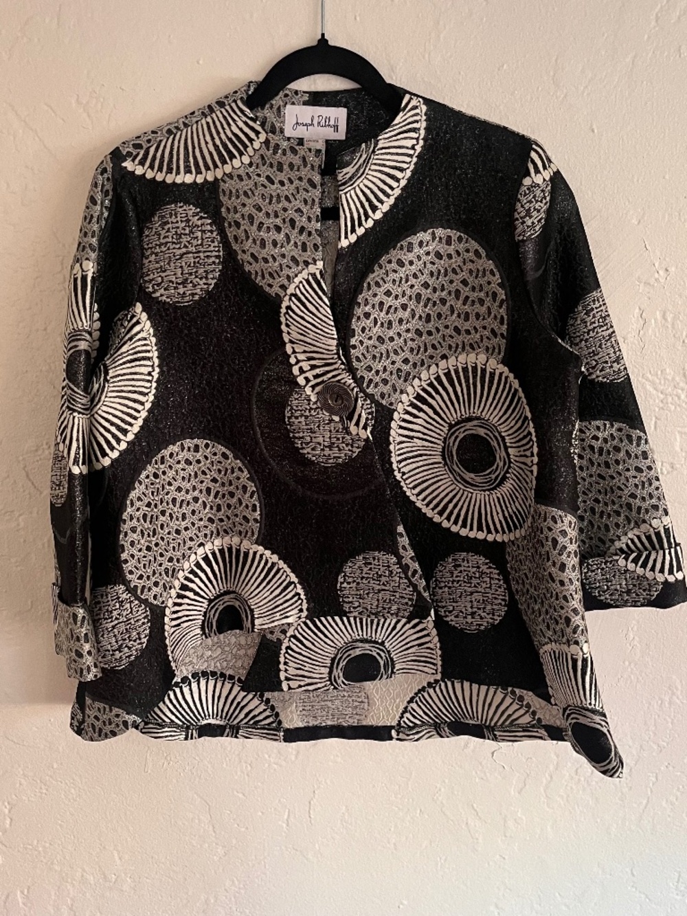 Joseph Ribkoff Metallic Brocade Jacquard Statement Jacket Black Silver